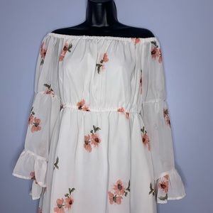 Hint of Blush Dresses - Off the shoulder pink floral chiffon dress Hint of Blush Dresses - Off the shoulder pink floral chiffon dress